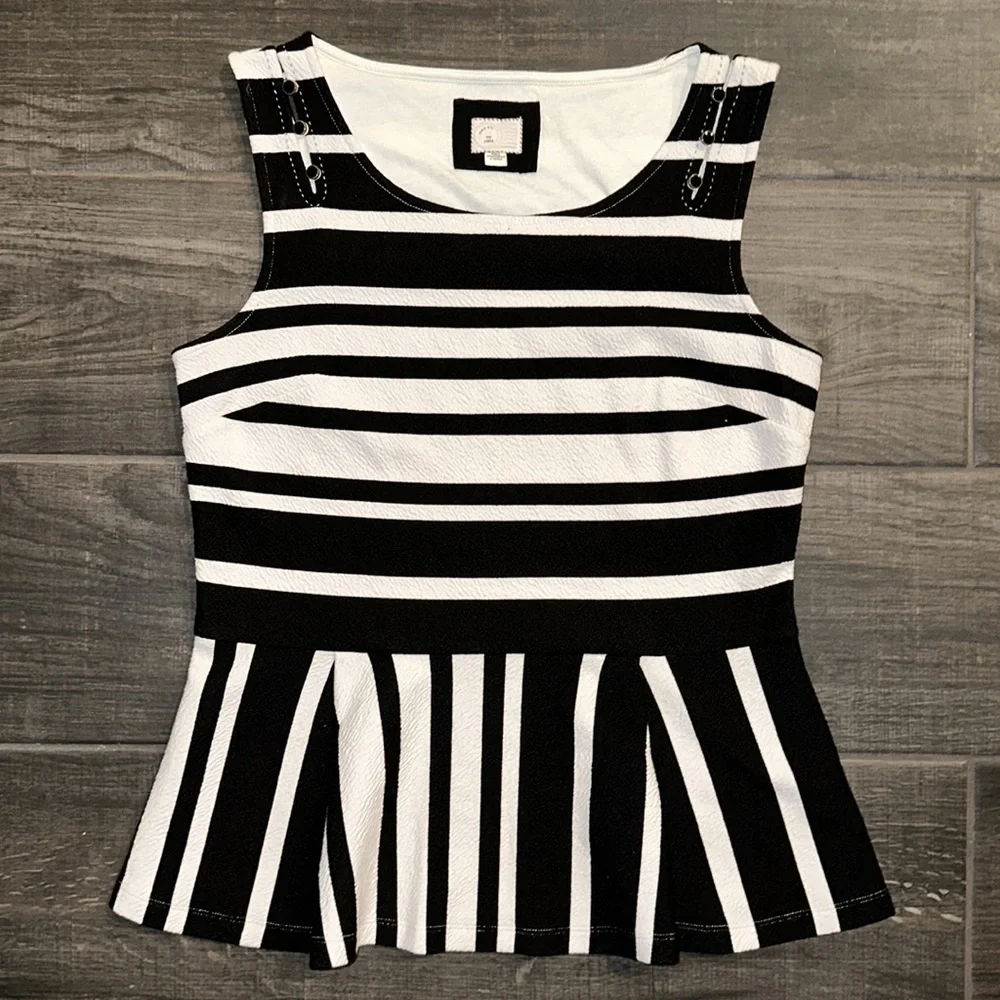 Anthropologie Postmark Striped Textured Peplum Tank Blouse - Picture 3 of 5